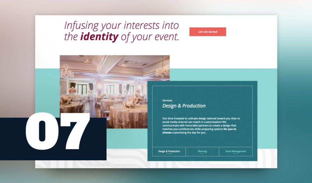 modern high end event planner website design