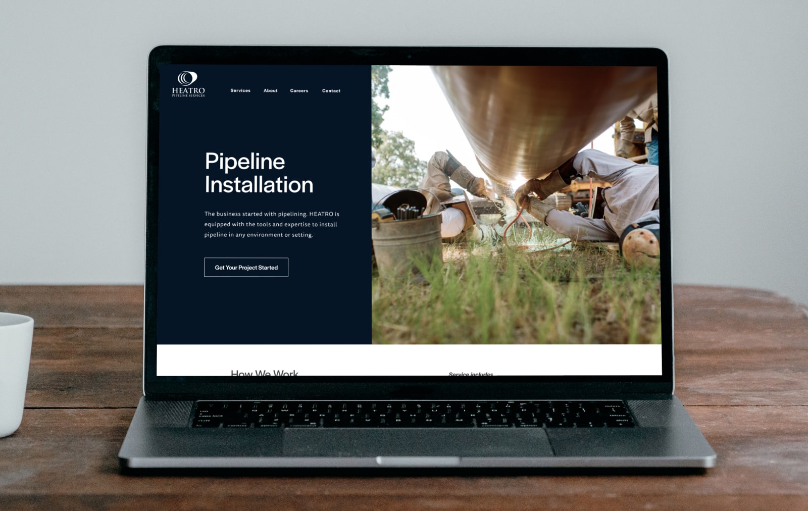 Pipeline construction services displayed on a laptop.